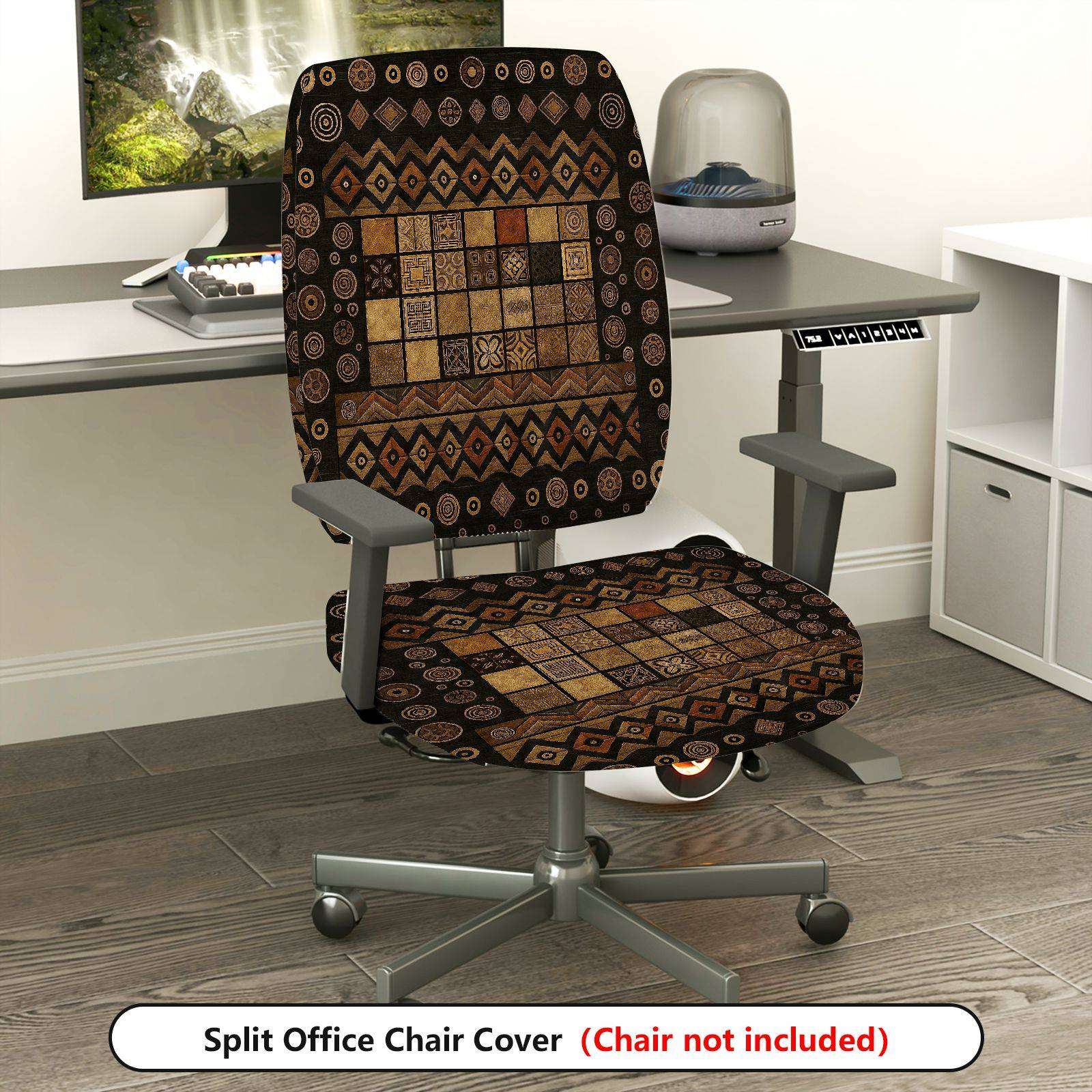 2-Piece Geometric Pattern Tribal Style  Computer Chair Cover Set, Seat and Backrest