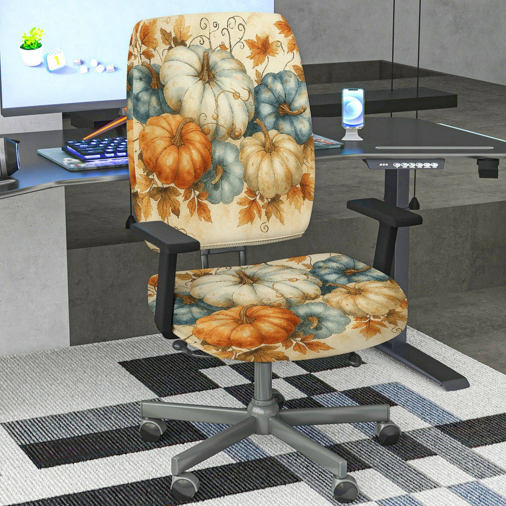 2-Piece Autumn Thanksgiving Pumpkin Harvest Holiday  Computer Chair Cover Set, Seat and Backrest
