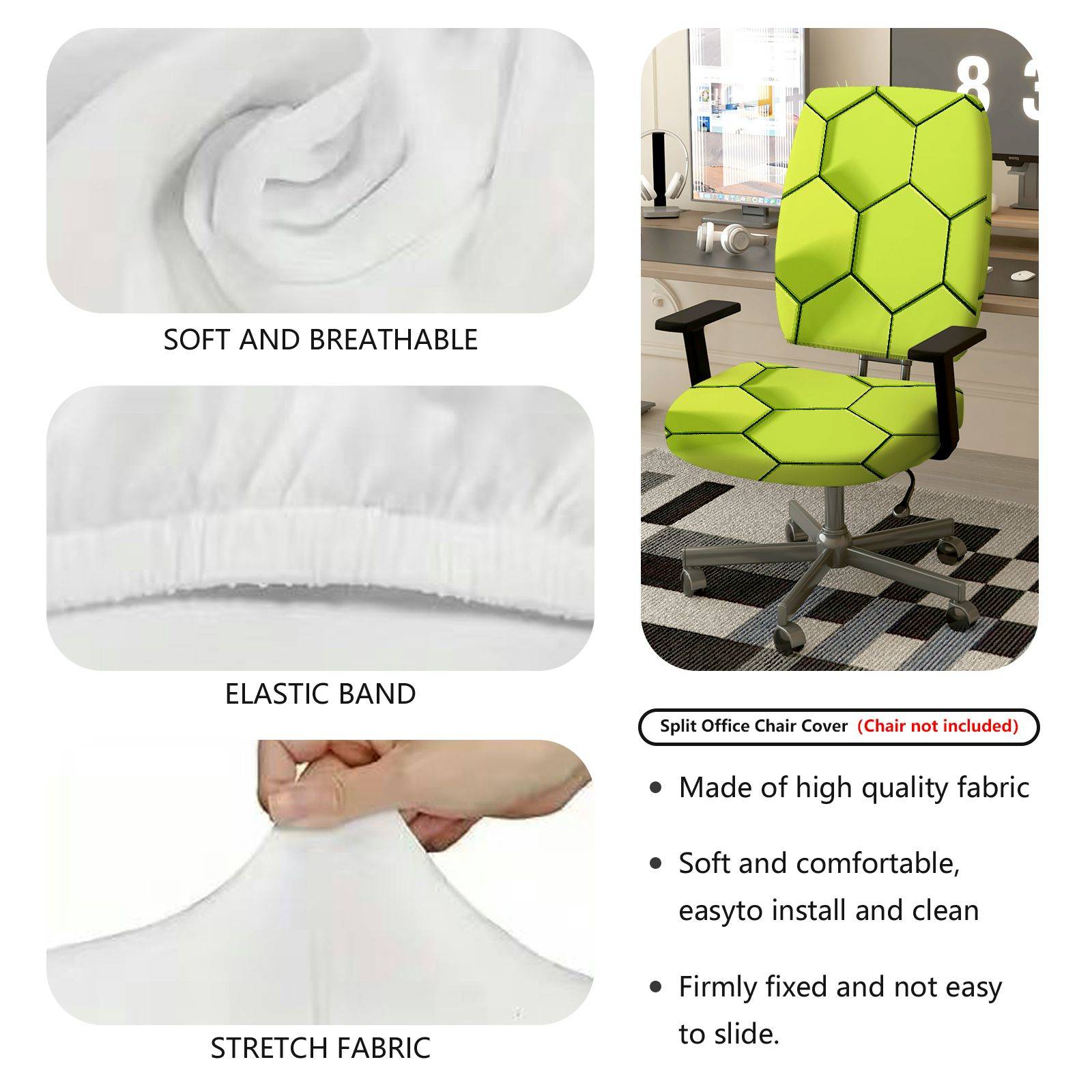 2-Piece Geometric Hexagon Pattern Green Modern Stylish  Computer Chair Cover Set, Seat and Backrest