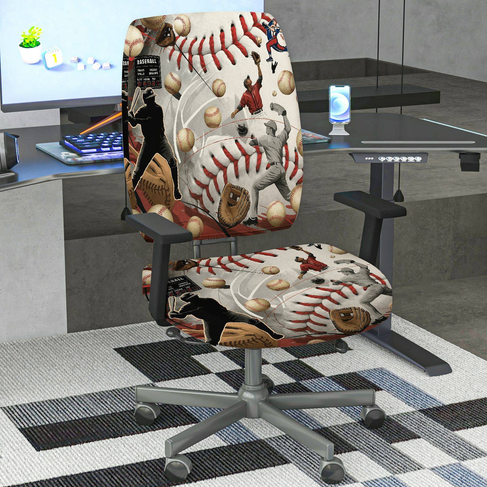 2-Piece Baseball Sports Player Game Ball  Computer Chair Cover Set, Seat and Backrest