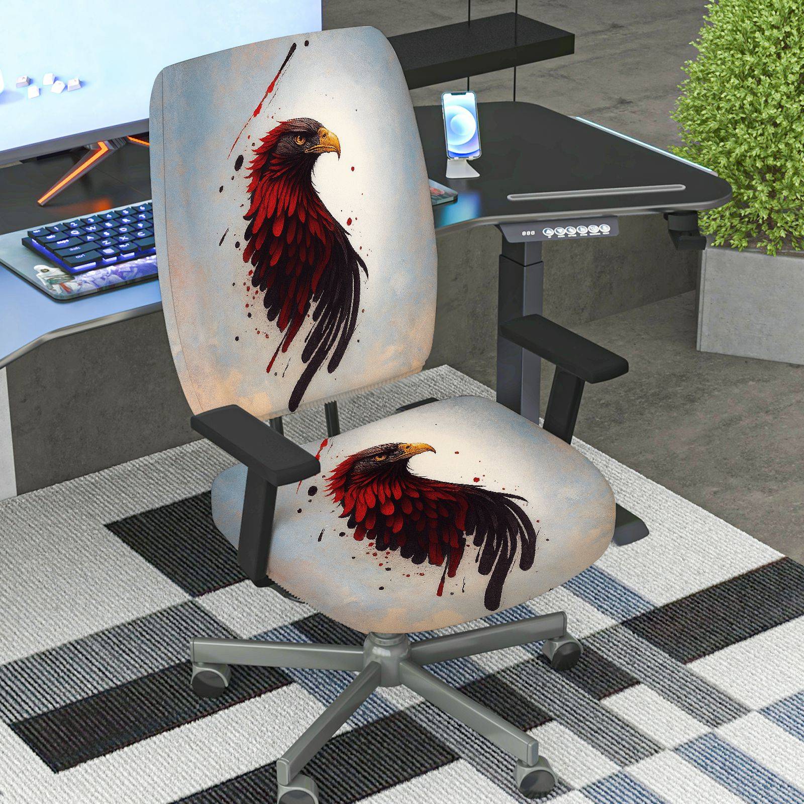 2-Piece American Eagle Art Splatter Style Pattern  Computer Chair Cover Set, Seat and Backrest