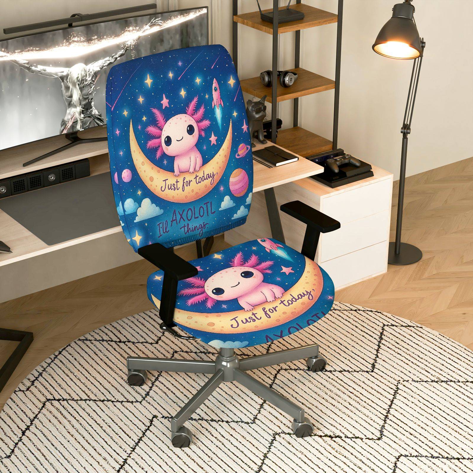 2-Piece Axolotl Moon Star Galaxy Space  Computer Chair Cover Set, Seat and Backrest