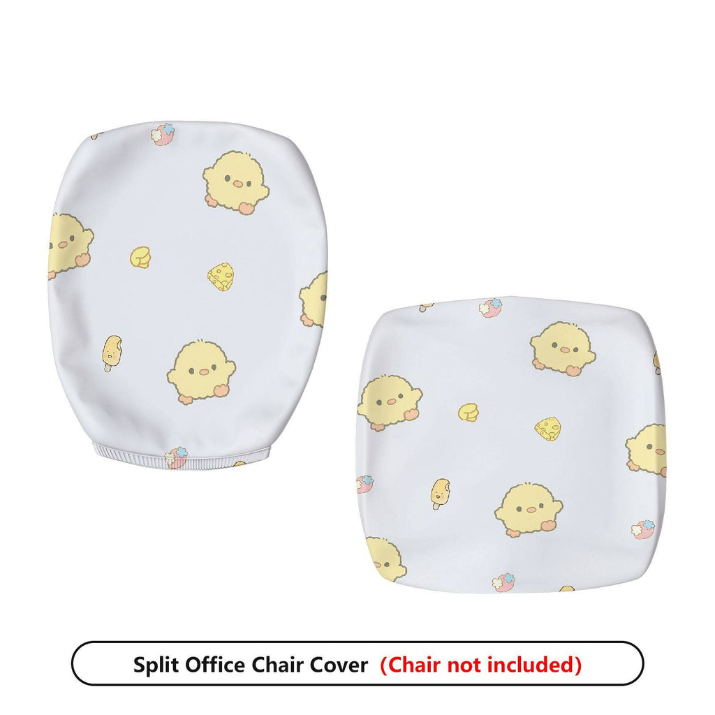 2-Piece Cute Yellow Chick Pattern  Computer Chair Cover Set, Seat and Backrest