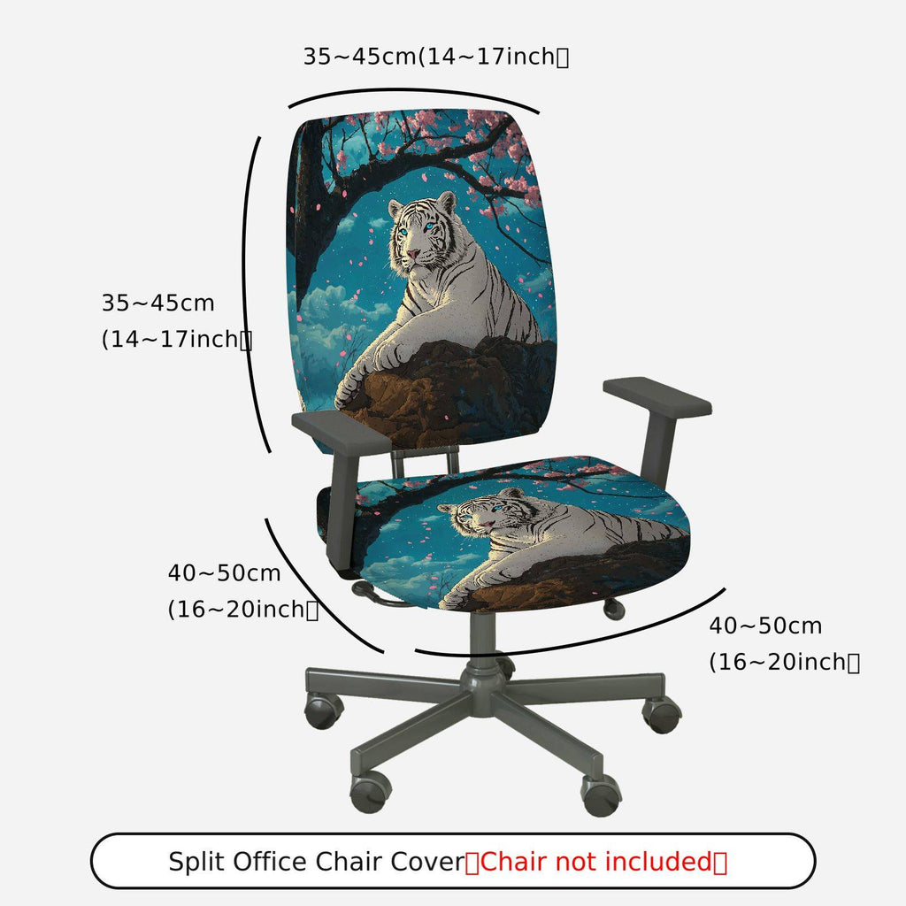 2-Piece White Tiger Cherry Blossom Night Sky Animal Nature  Computer Chair Cover Set, Seat and Backrest