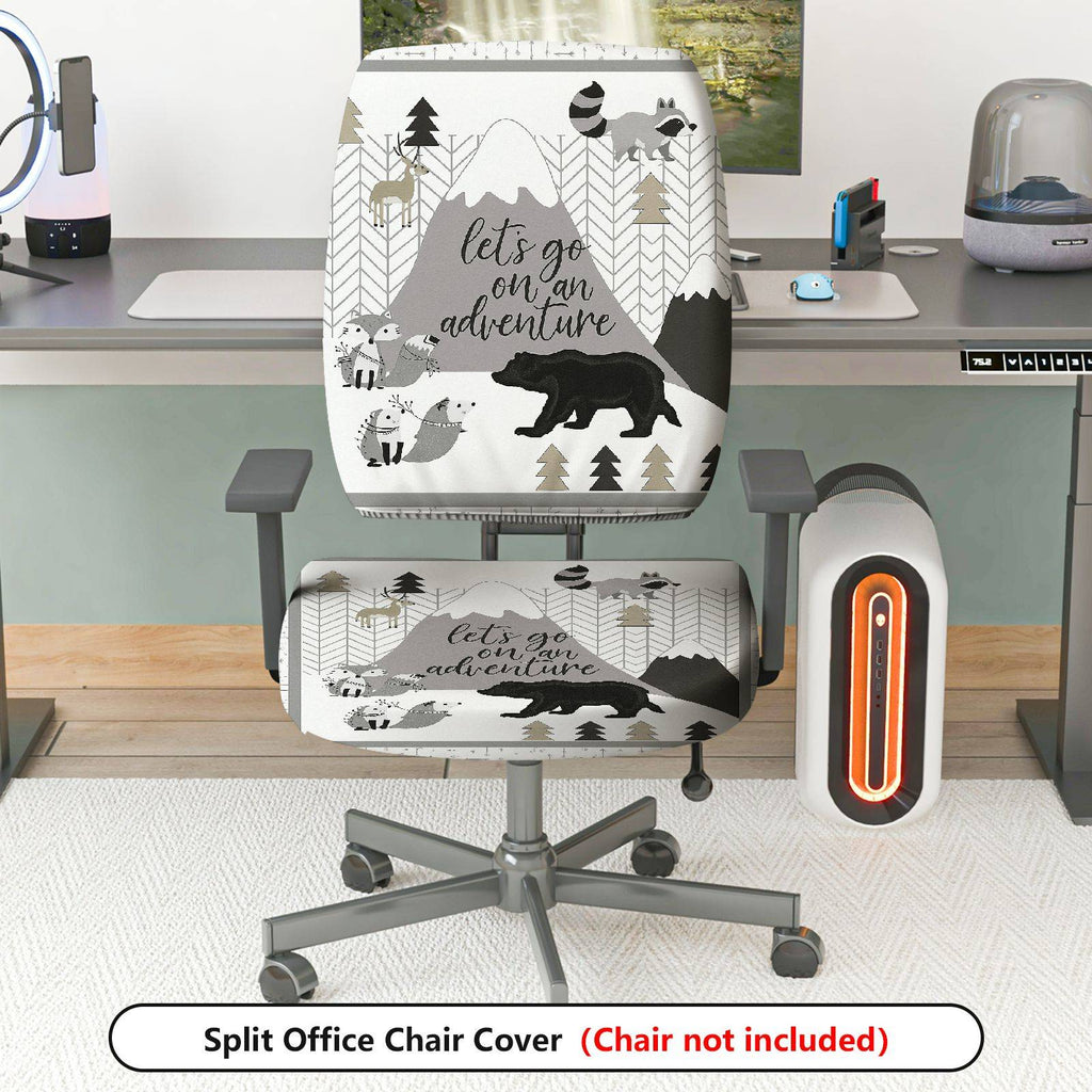 2-Piece Adventure Forest Mountain Animal Bear  Computer Chair Cover Set, Seat and Backrest