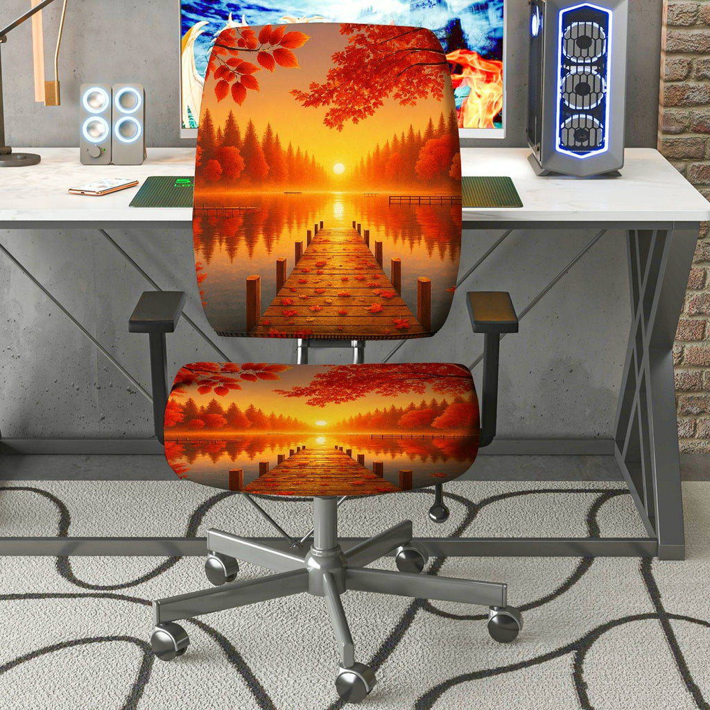 2-Piece Autumn Sunset Scenic Nature Landscape Beauty  Computer Chair Cover Set, Seat and Backrest