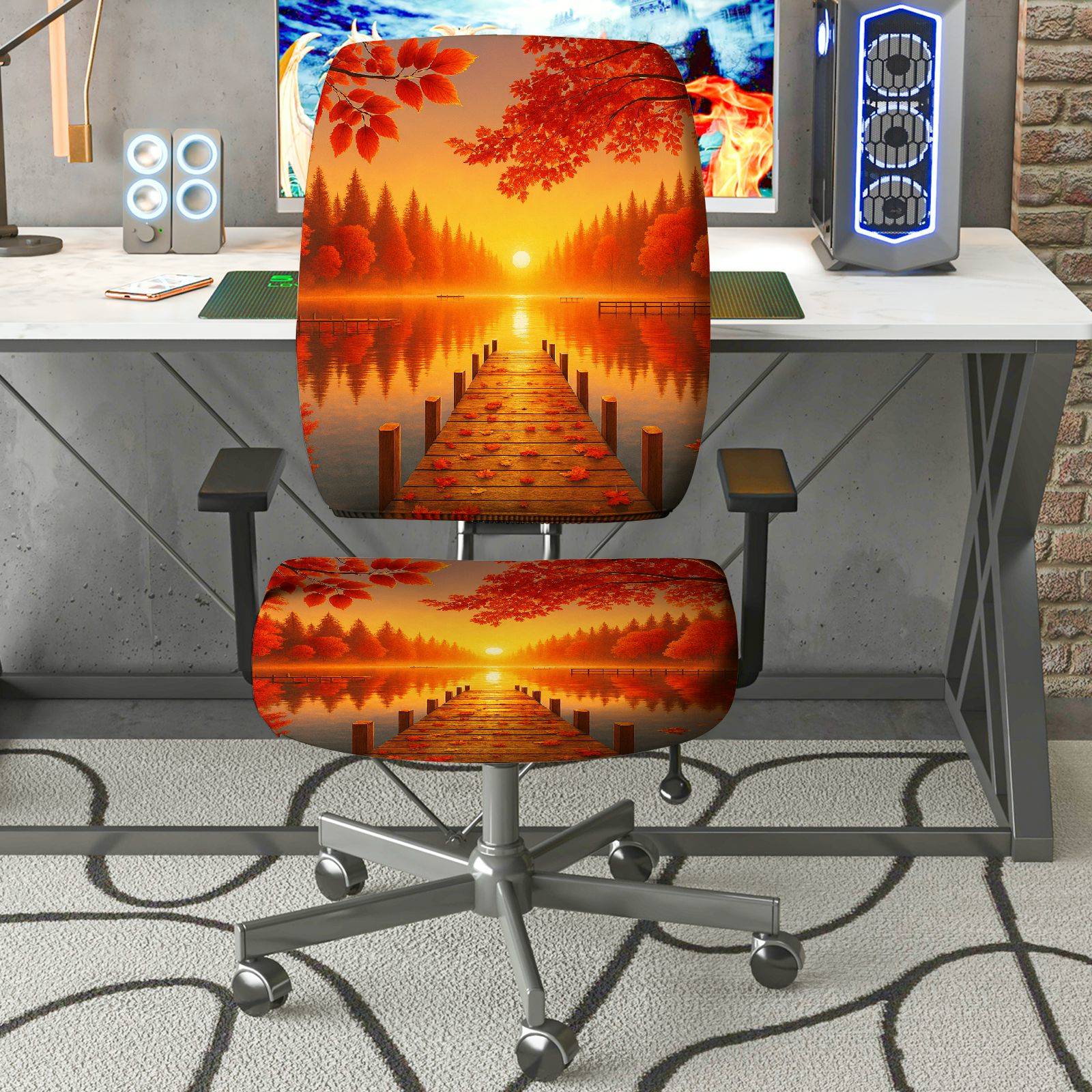 2-Piece Autumn Sunset Scenic Nature Landscape Beauty  Computer Chair Cover Set, Seat and Backrest
