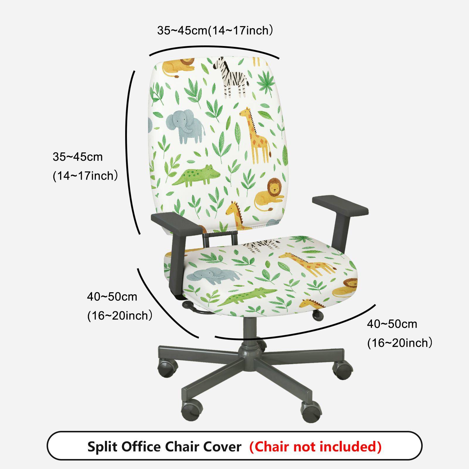 2-Piece Animals Jungle Safari Pattern  Computer Chair Cover Set, Seat and Backrest