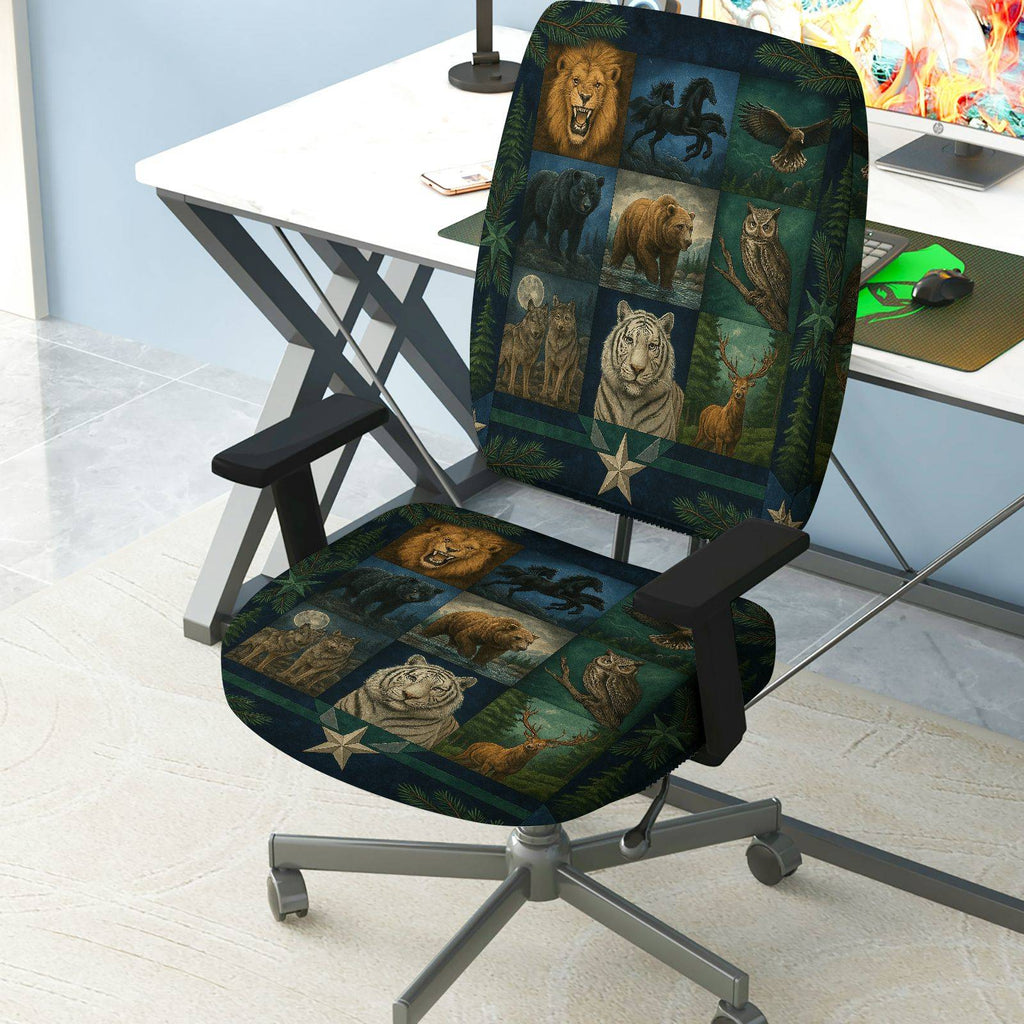 2-Piece Animal forest star nature wildlife  Computer Chair Cover Set, Seat and Backrest
