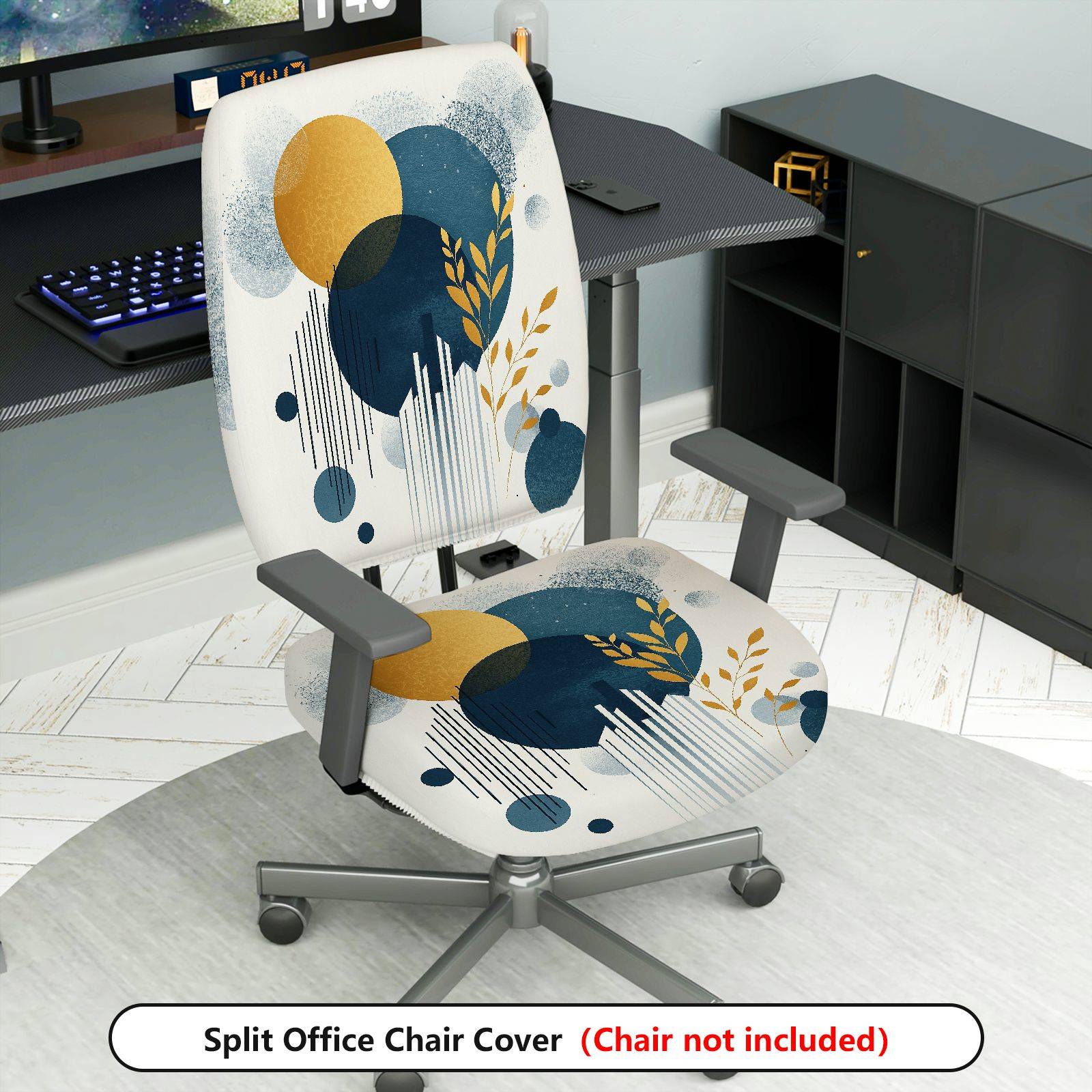 2-Piece Abstract Geometric Artistic Modern Stylish  Computer Chair Cover Set, Seat and Backrest