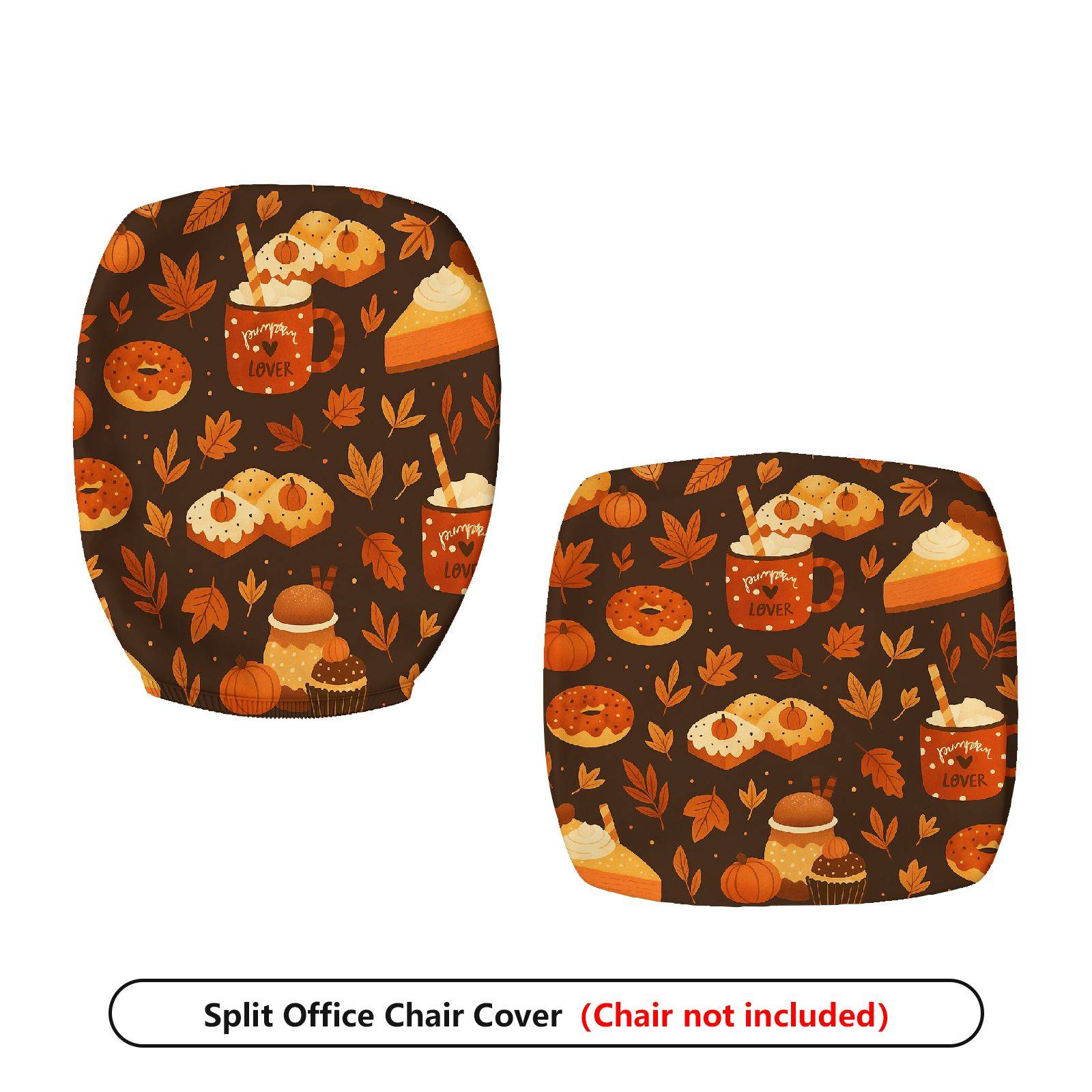 2-Piece Autumn Pumpkin Thanksgiving Dessert Coffee  Computer Chair Cover Set, Seat and Backrest