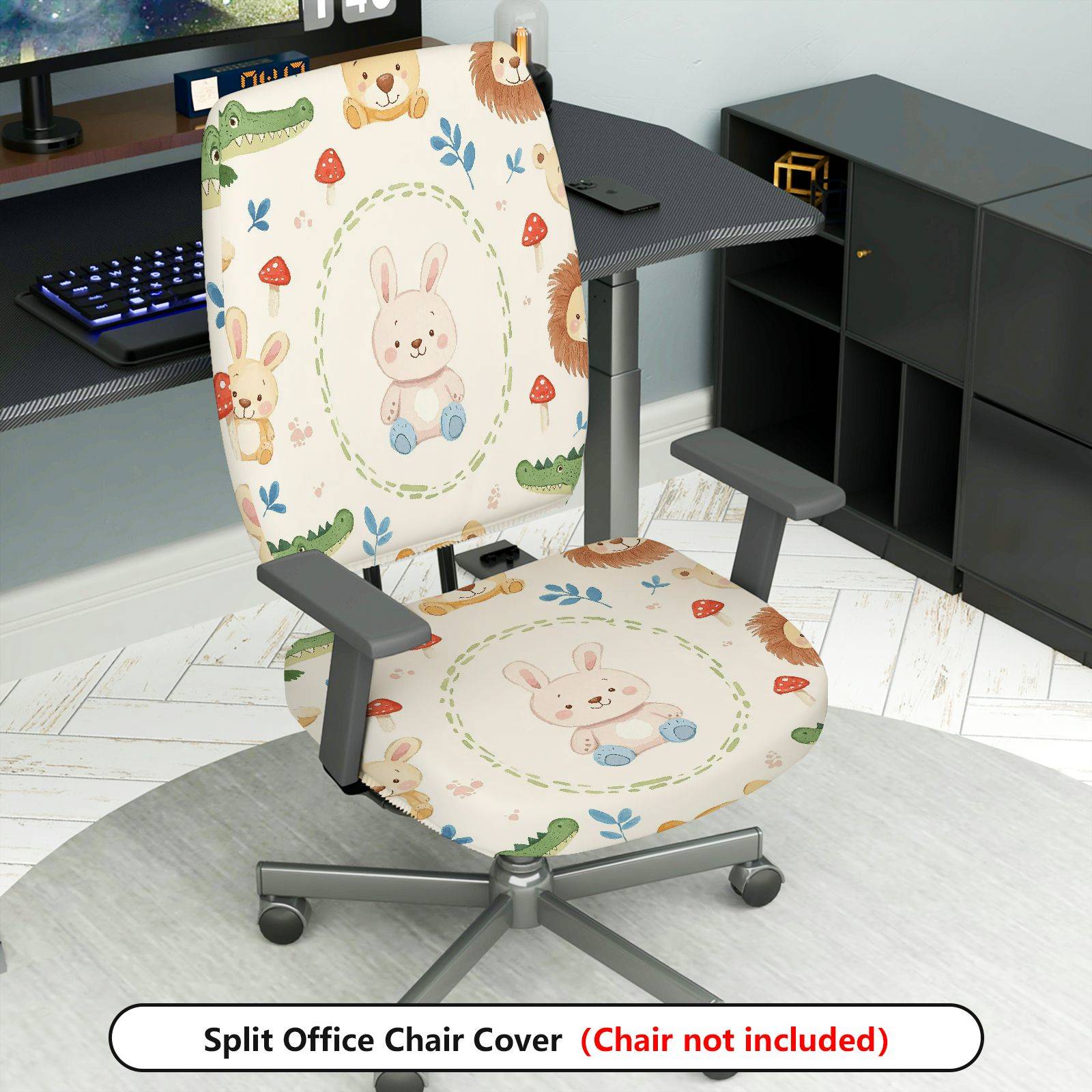 2-Piece Cute Rabbit Animal Fun  Computer Chair Cover Set, Seat and Backrest