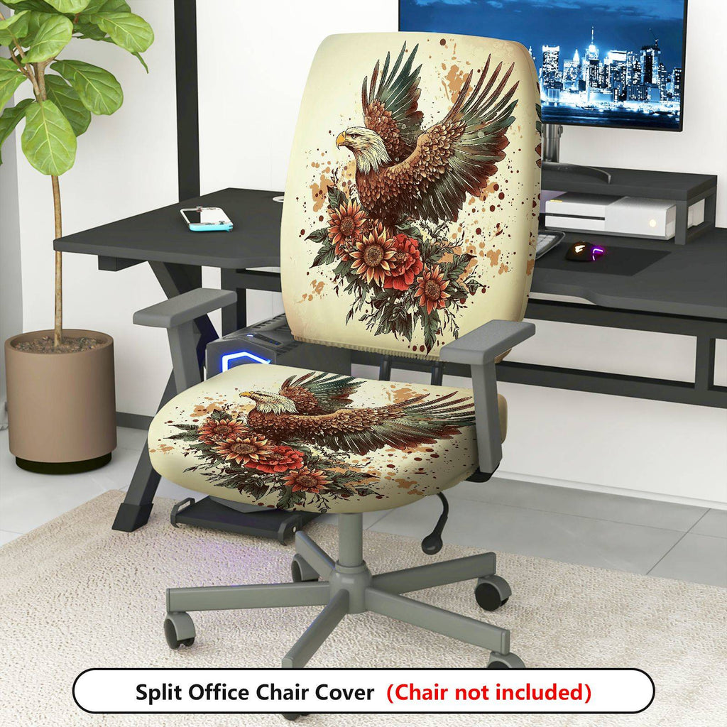 2-Piece Eagle Floral Artistic Vintage Animal  Computer Chair Cover Set, Seat and Backrest