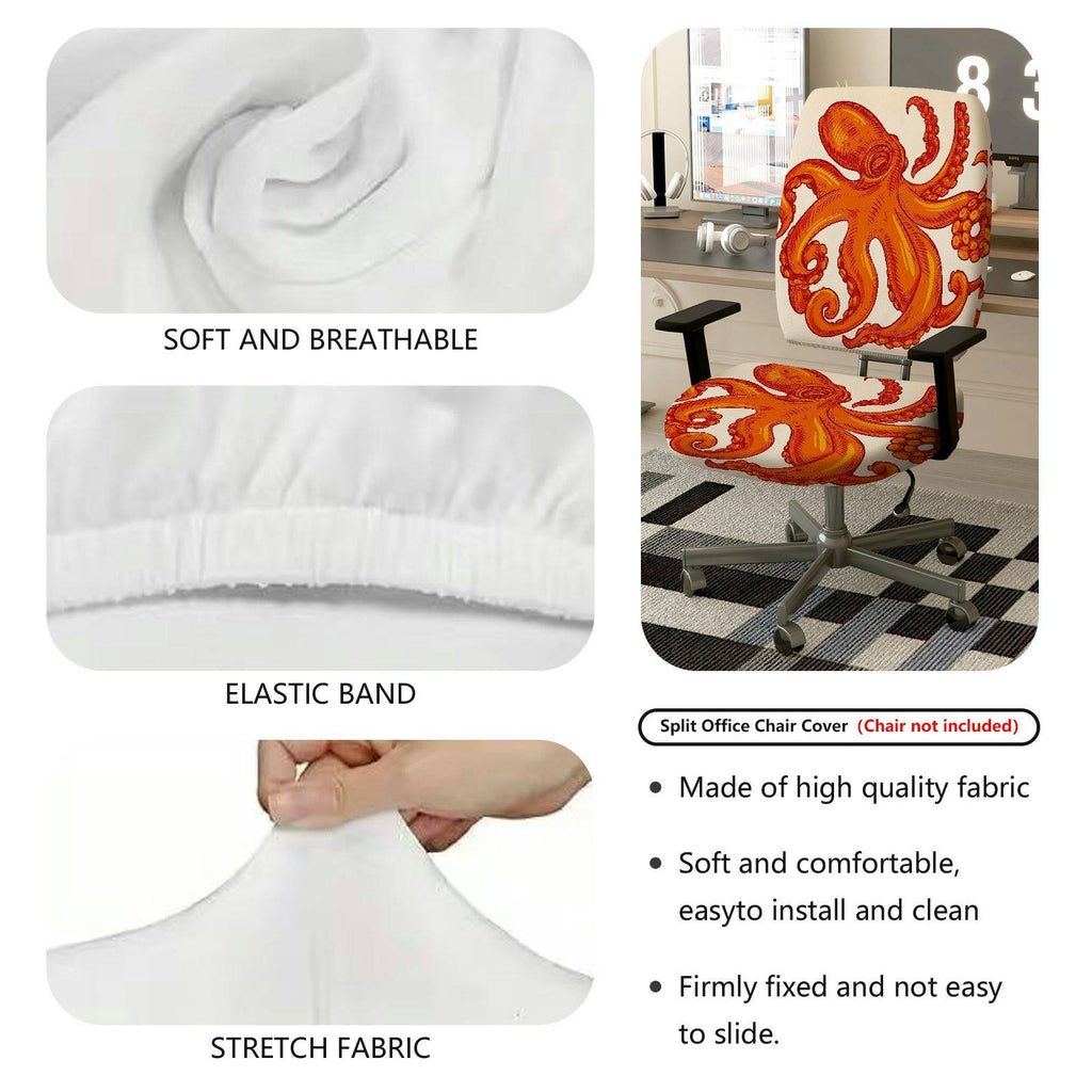 2-Piece Animal Octopus Nautical Fun Vibrant  Computer Chair Cover Set, Seat and Backrest