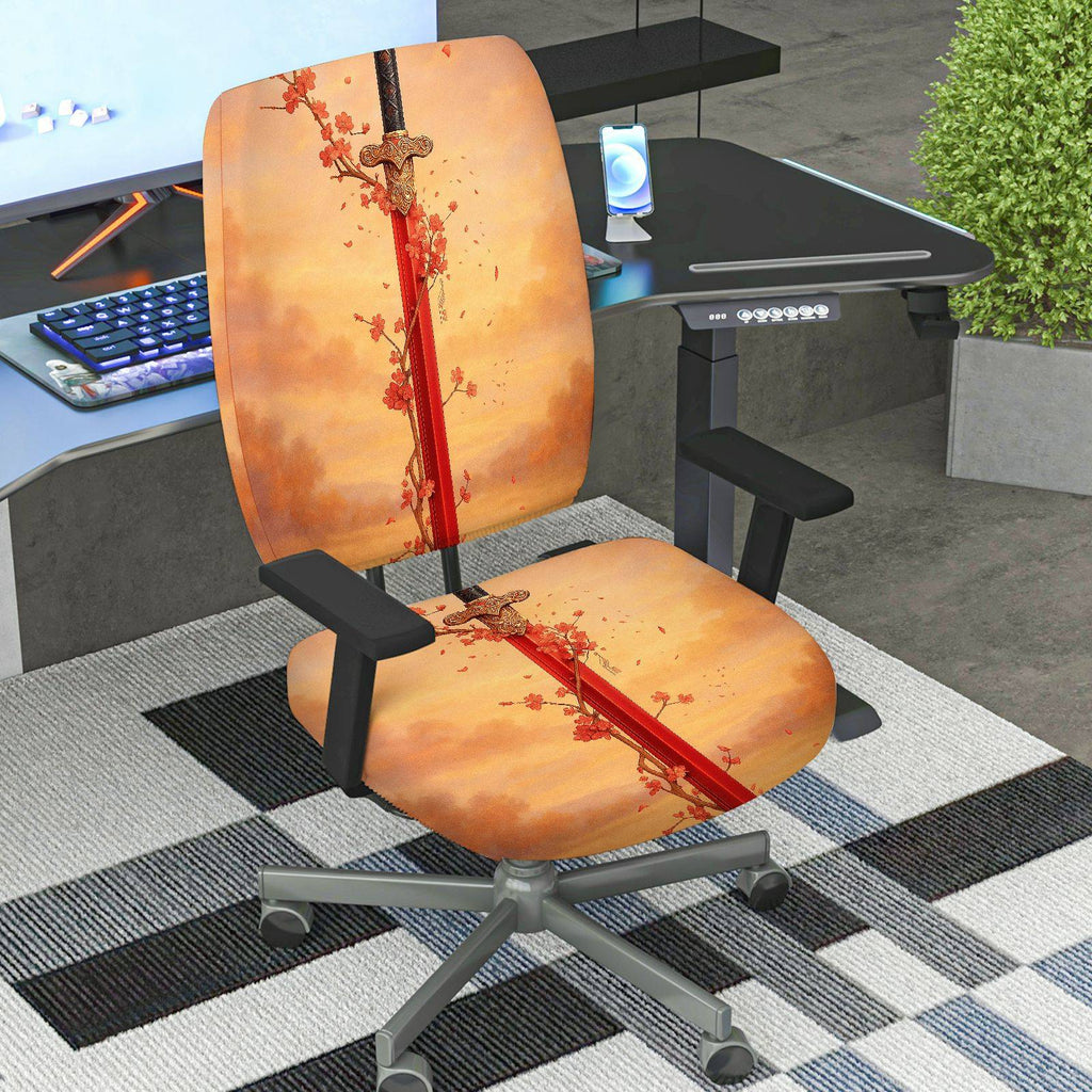 2-Piece Autumn Butterfly Zipper Floral Orange  Computer Chair Cover Set, Seat and Backrest