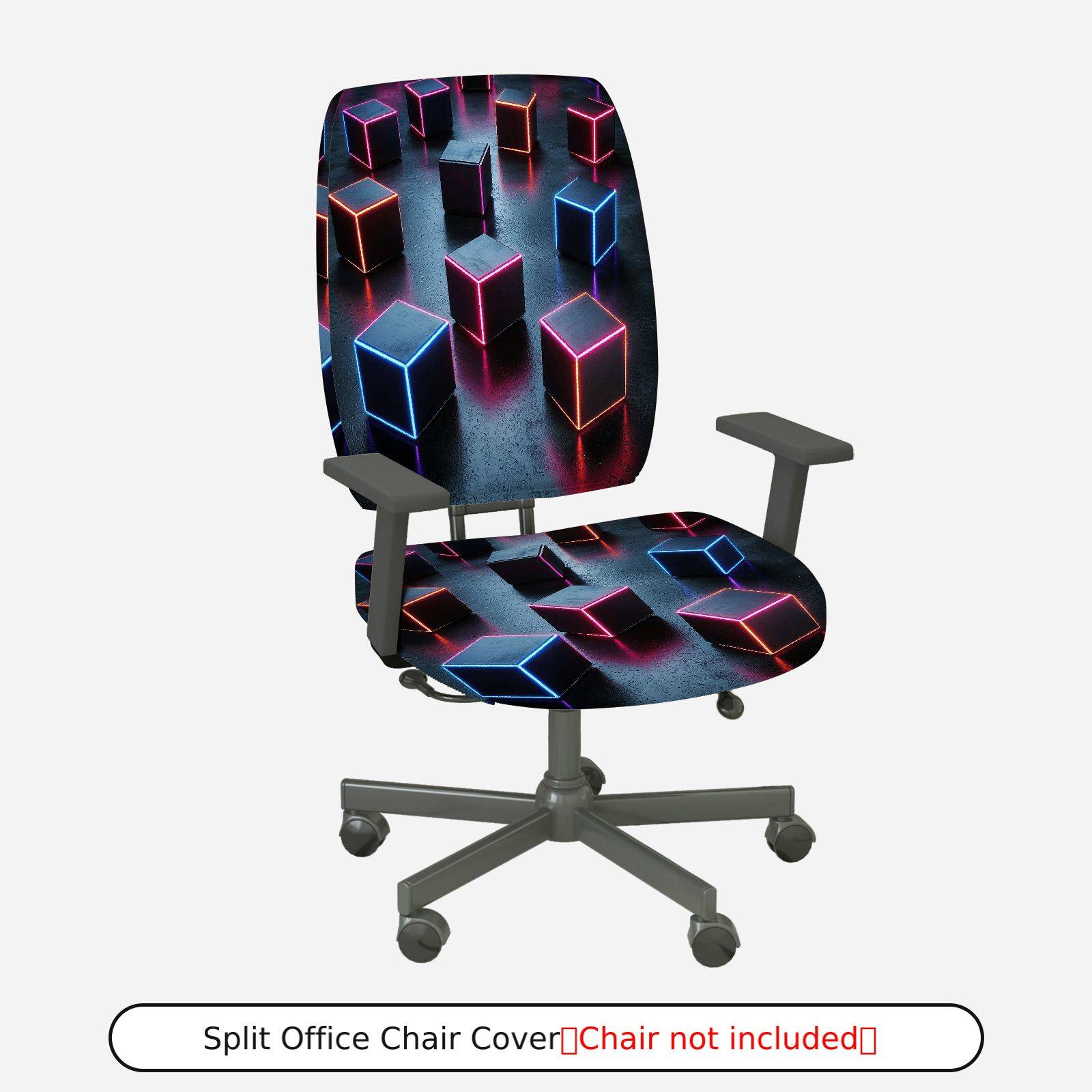 2-Piece Modern Digital Abstract Geometric Cube  Computer Chair Cover Set, Seat and Backrest