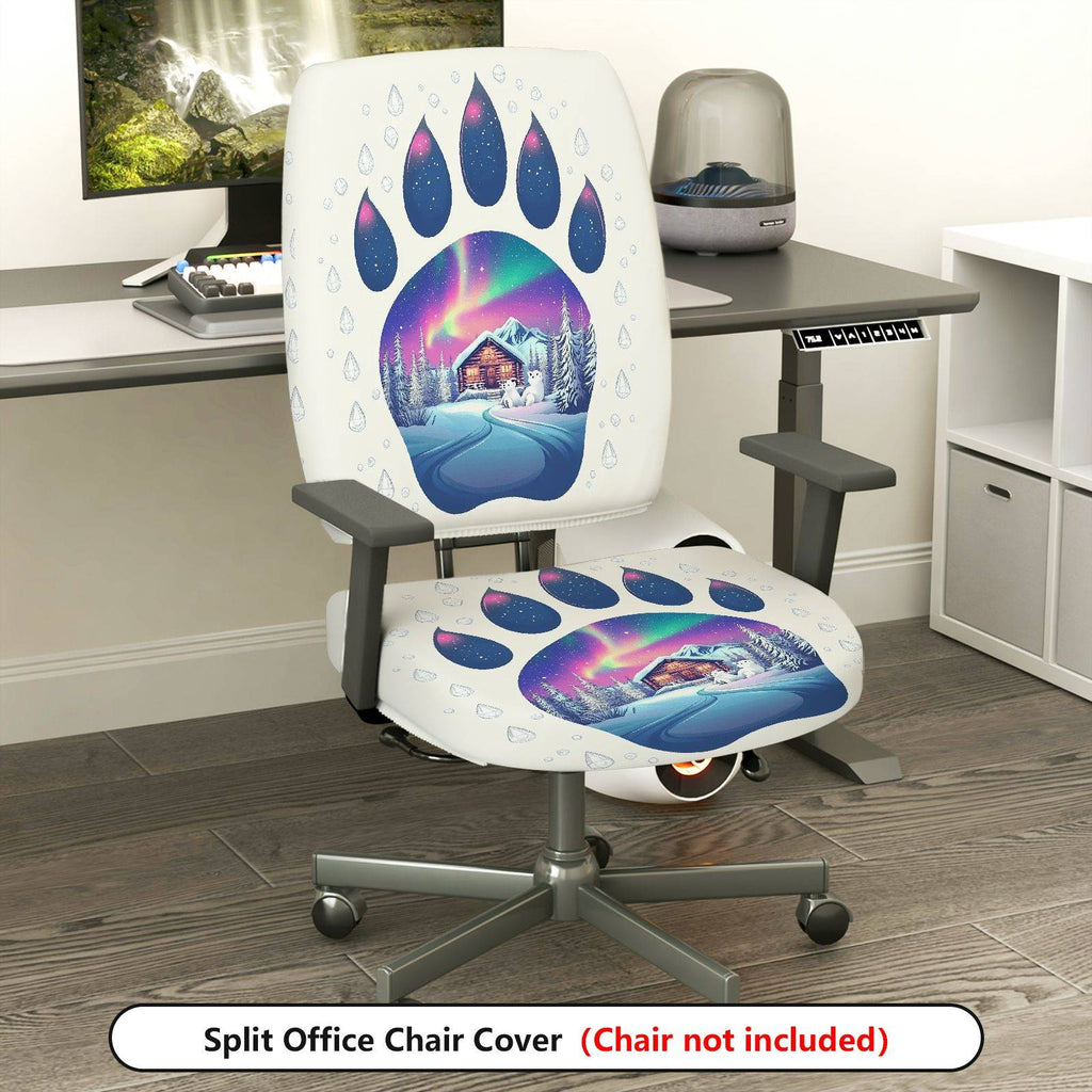 2-Piece Aurora Winter Cabin Snowflake Paw  Computer Chair Cover Set, Seat and Backrest