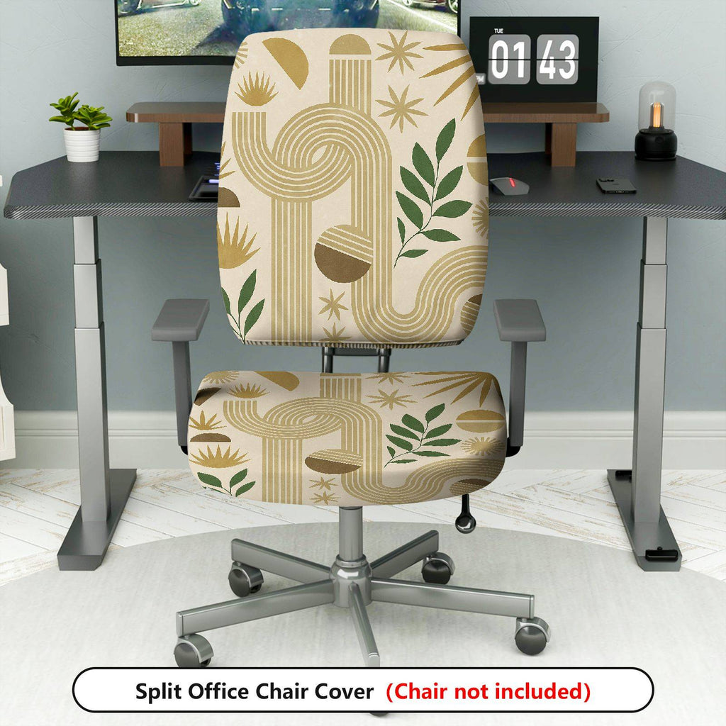 2-Piece Geometric Botanical Abstract Neutral Modern  Computer Chair Cover Set, Seat and Backrest