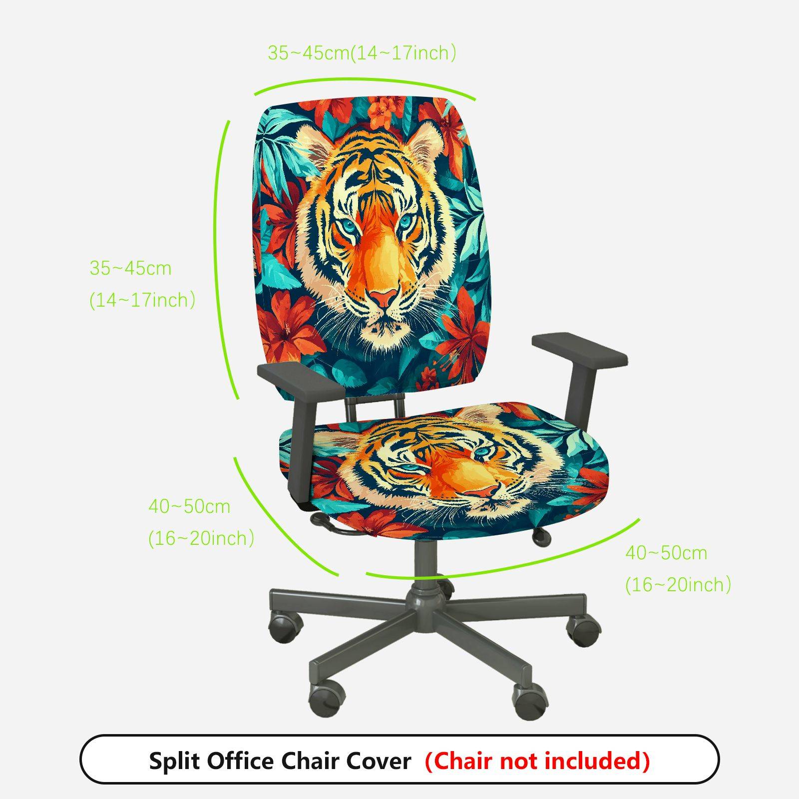 2-Piece Tiger Floral Animal Art Nature Wildlife  Computer Chair Cover Set, Seat and Backrest
