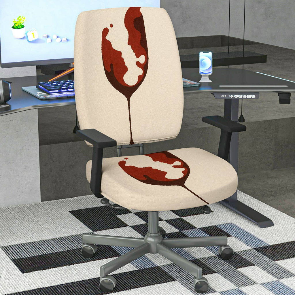 2-Piece Abstract Wine Glass Silhouette Art Decorative  Computer Chair Cover Set, Seat and Backrest