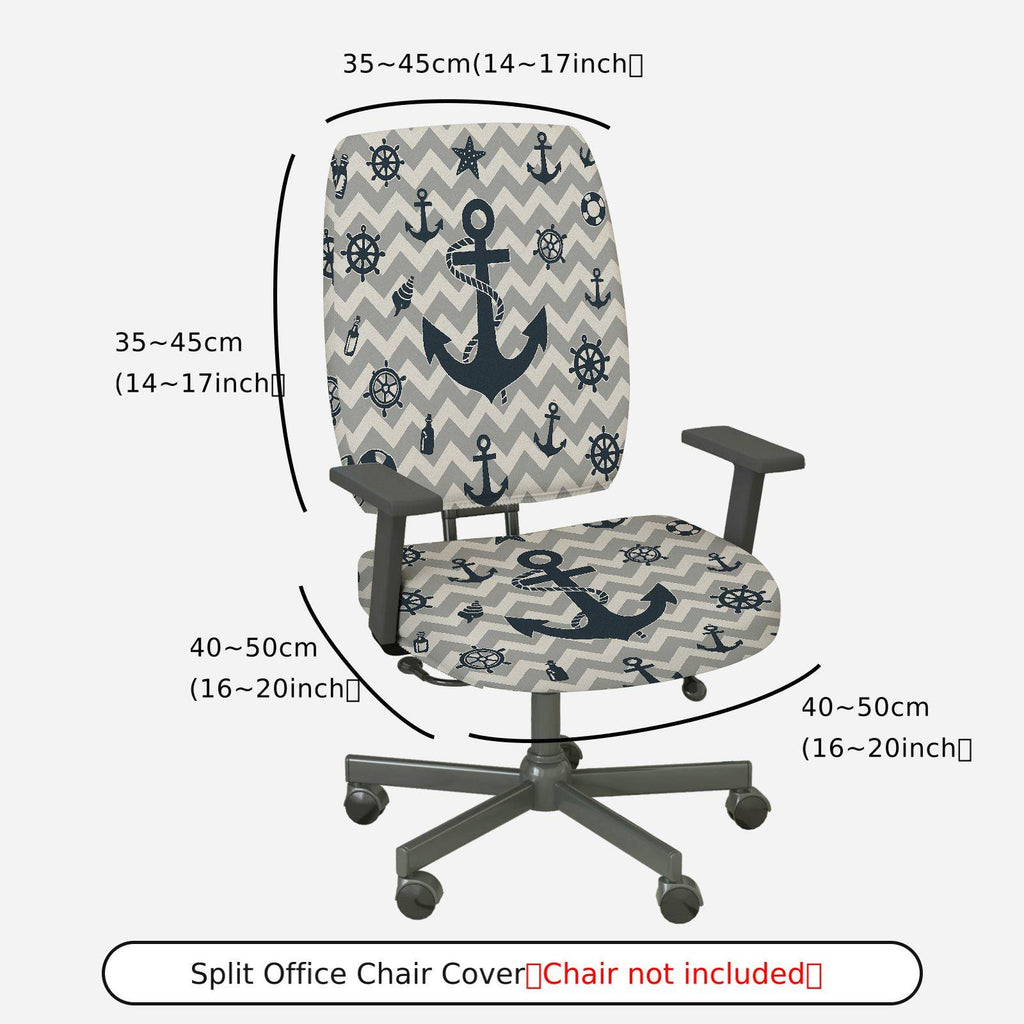 2-Piece Anchor Steering Wheel Chevron Pattern Star Marine Theme  Computer Chair Cover Set, Seat and Backrest