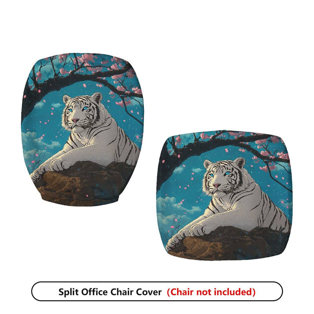 2-Piece White Tiger Cherry Blossom Night Sky Animal Nature  Computer Chair Cover Set, Seat and Backrest
