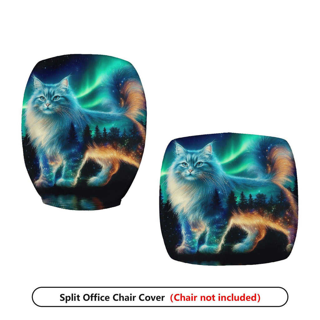 2-Piece Aurora Cat Galaxy Starry Forest Scenery  Computer Chair Cover Set, Seat and Backrest
