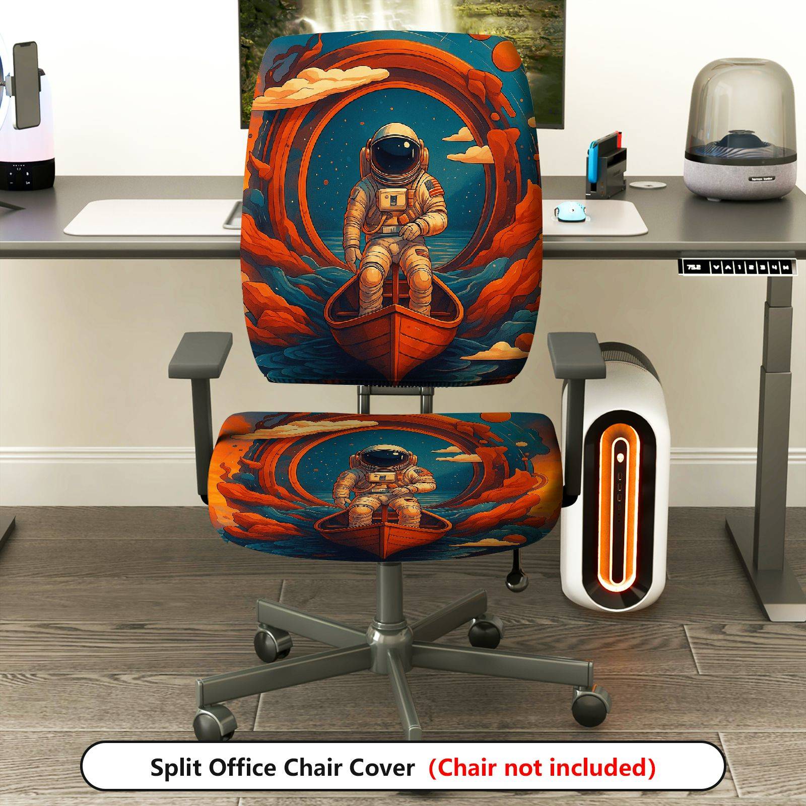 2-Piece Astronaut Space Adventure Ocean Boat Galaxy  Computer Chair Cover Set, Seat and Backrest