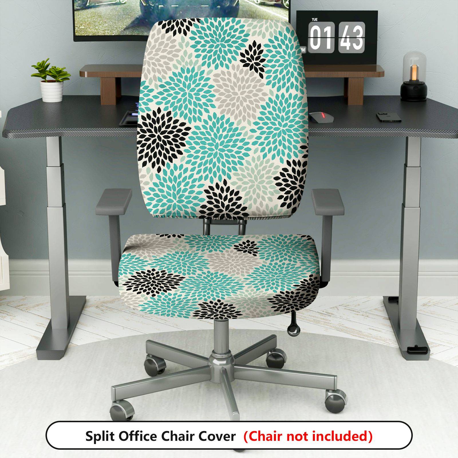 2-Piece Floral Geometric Modern Stylish Protective  Computer Chair Cover Set, Seat and Backrest