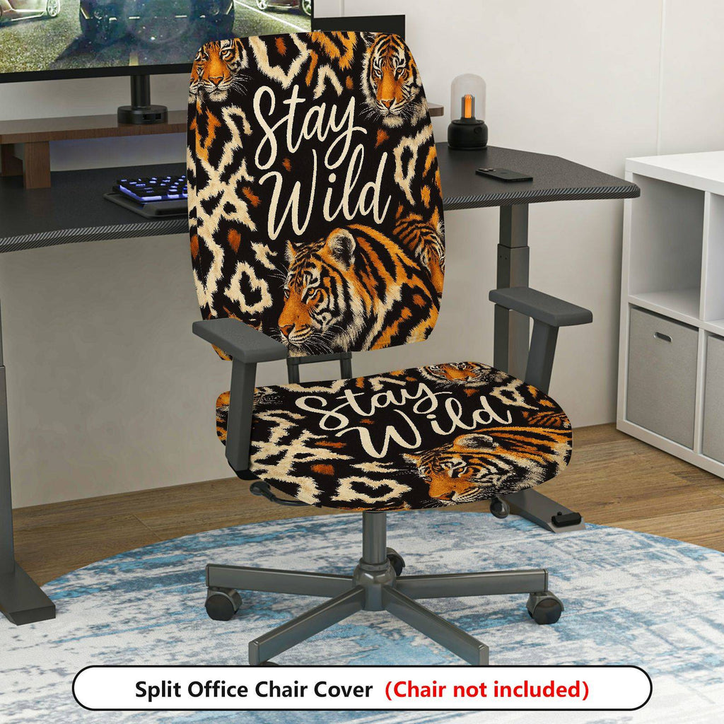 2-Piece Animal Tiger Stay Wild Nature Wildlife  Computer Chair Cover Set, Seat and Backrest