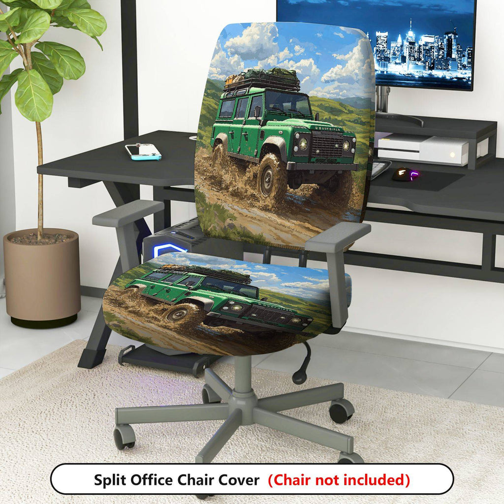 2-Piece Adventure Off-road Vehicle Landscape Travel Nature  Computer Chair Cover Set, Seat and Backrest