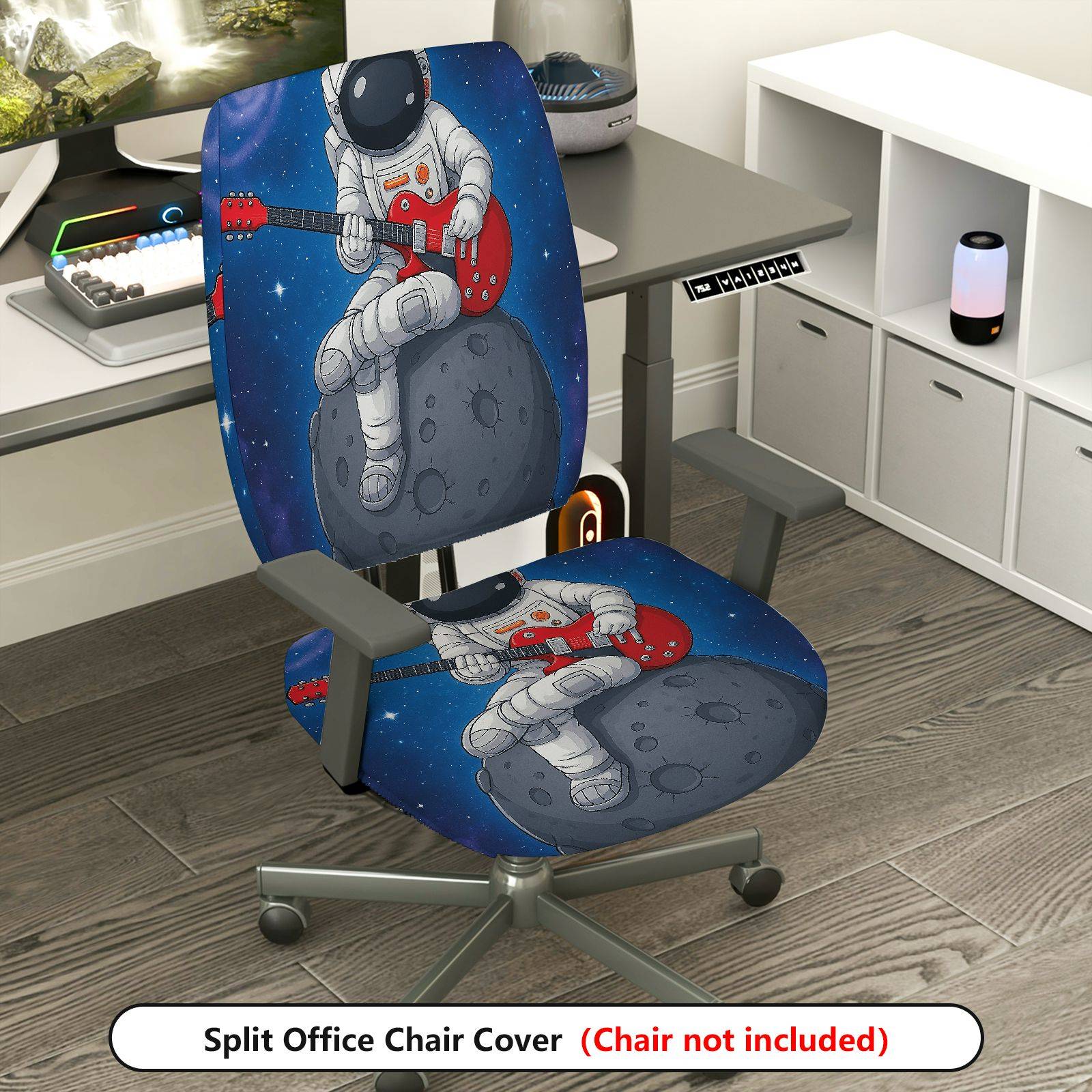 2-Piece Astronaut Outer Space Guitar Moon Star  Computer Chair Cover Set, Seat and Backrest