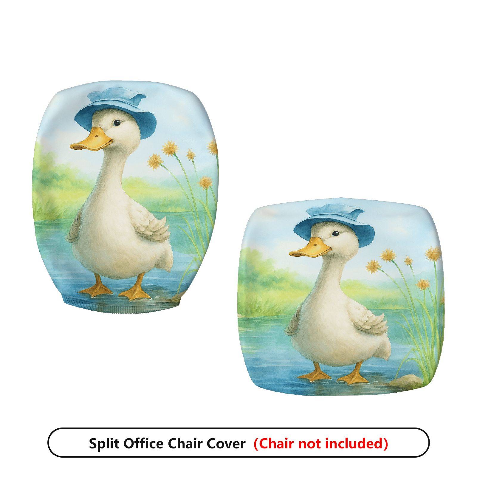2-Piece Cute Animal Duck Blue Hat Nature Scenery  Computer Chair Cover Set, Seat and Backrest
