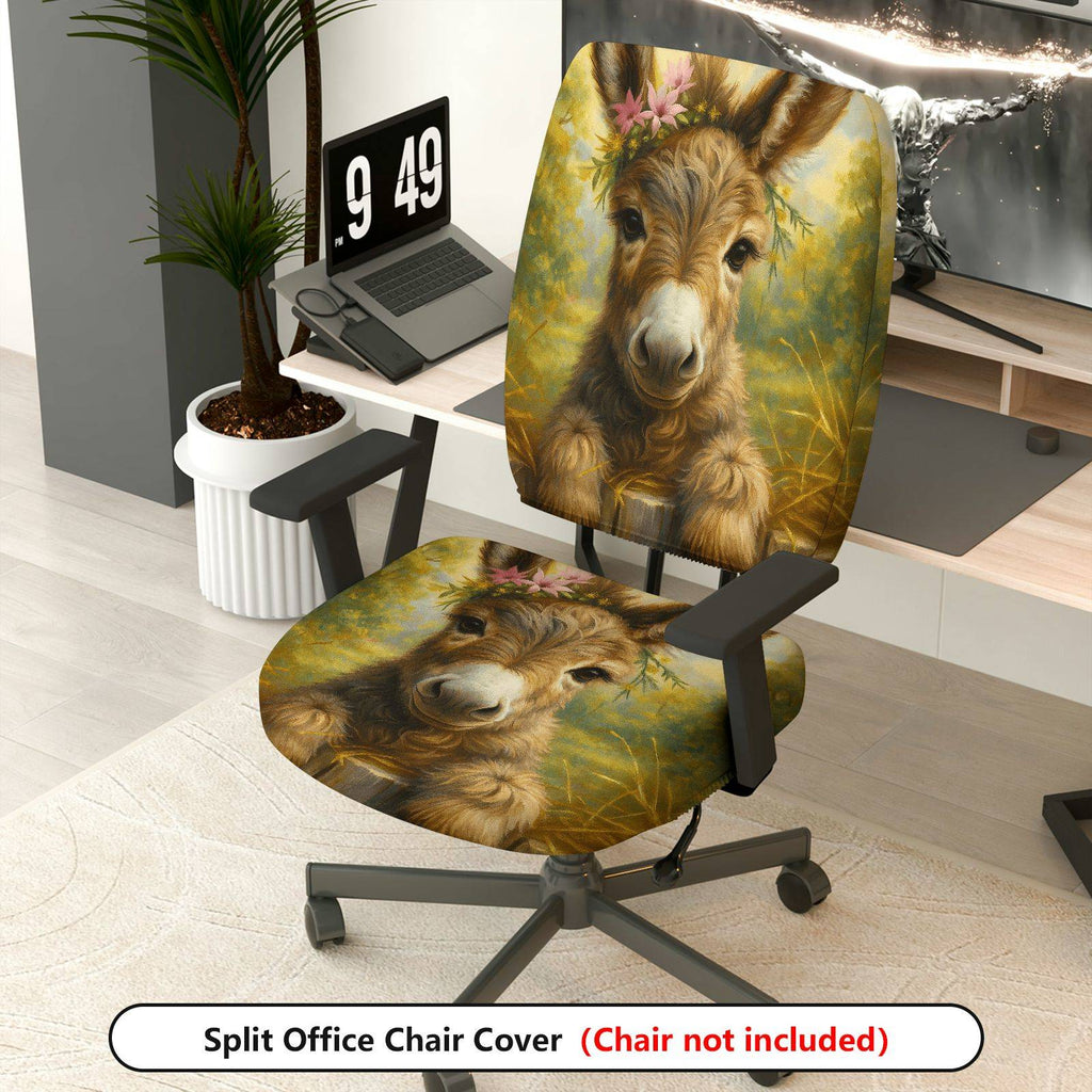 2-Piece Animal Floral Donkey Art Printed Decorative  Computer Chair Cover Set, Seat and Backrest