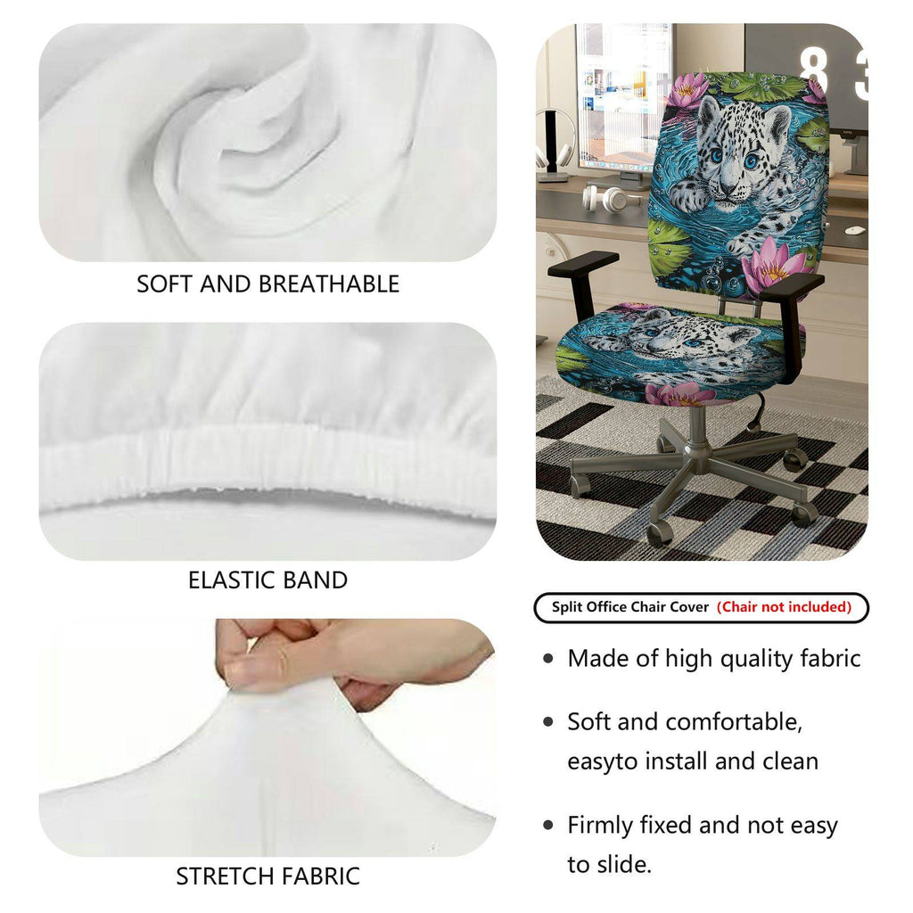 2-Piece Animal Print Floral Water Lily Leopard  Computer Chair Cover Set, Seat and Backrest