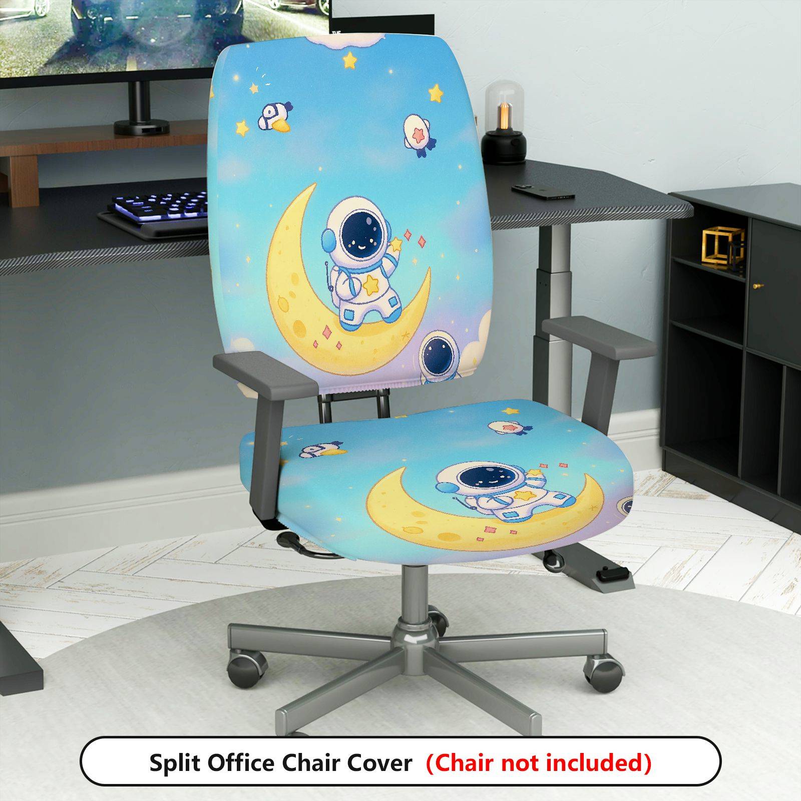 2-Piece Astronaut Moon Star Sky Space  Computer Chair Cover Set, Seat and Backrest