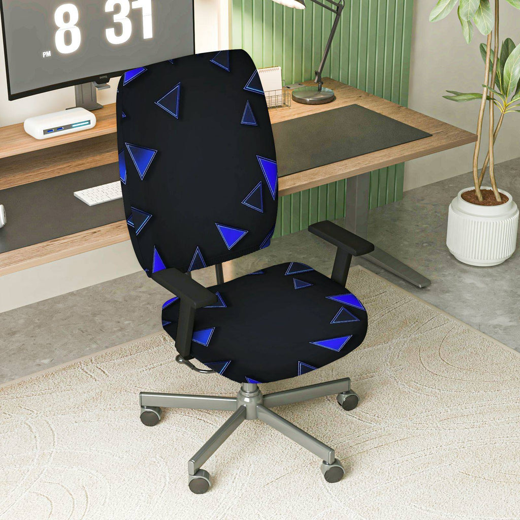 2-Piece Geometric Triangle Blue Black Modern Stylish  Computer Chair Cover Set, Seat and Backrest