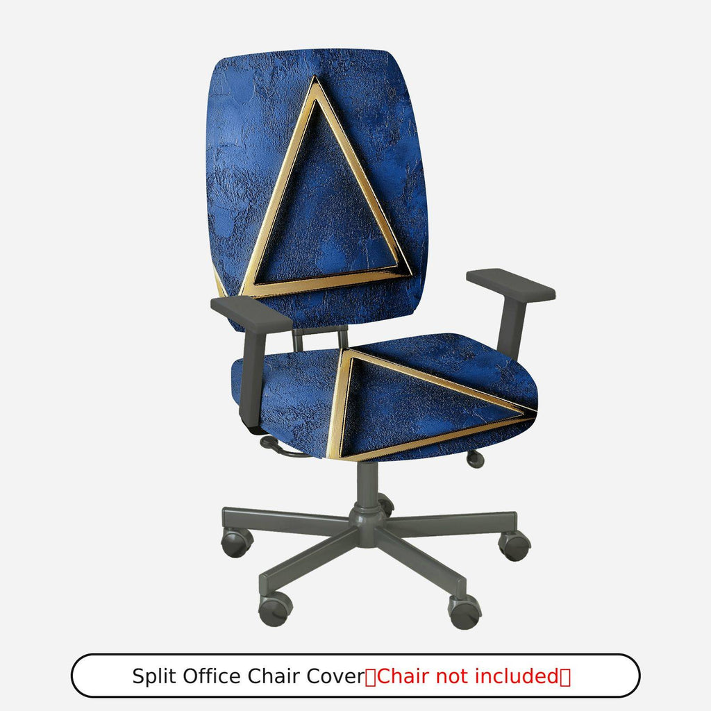 2-Piece Geometric Design Modern Blue Gold Triangle  Computer Chair Cover Set, Seat and Backrest