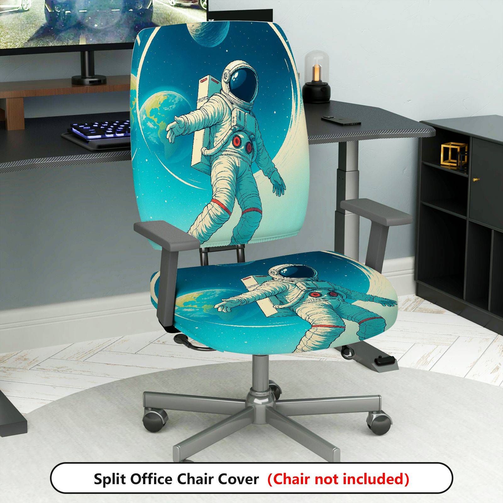 2-Piece Astronaut Space Galaxy Stars Planet  Computer Chair Cover Set, Seat and Backrest