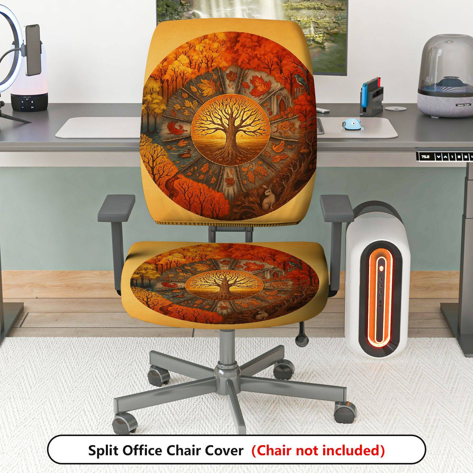 2-Piece Autumn Fall Tree of Life Forest Scenery  Computer Chair Cover Set, Seat and Backrest