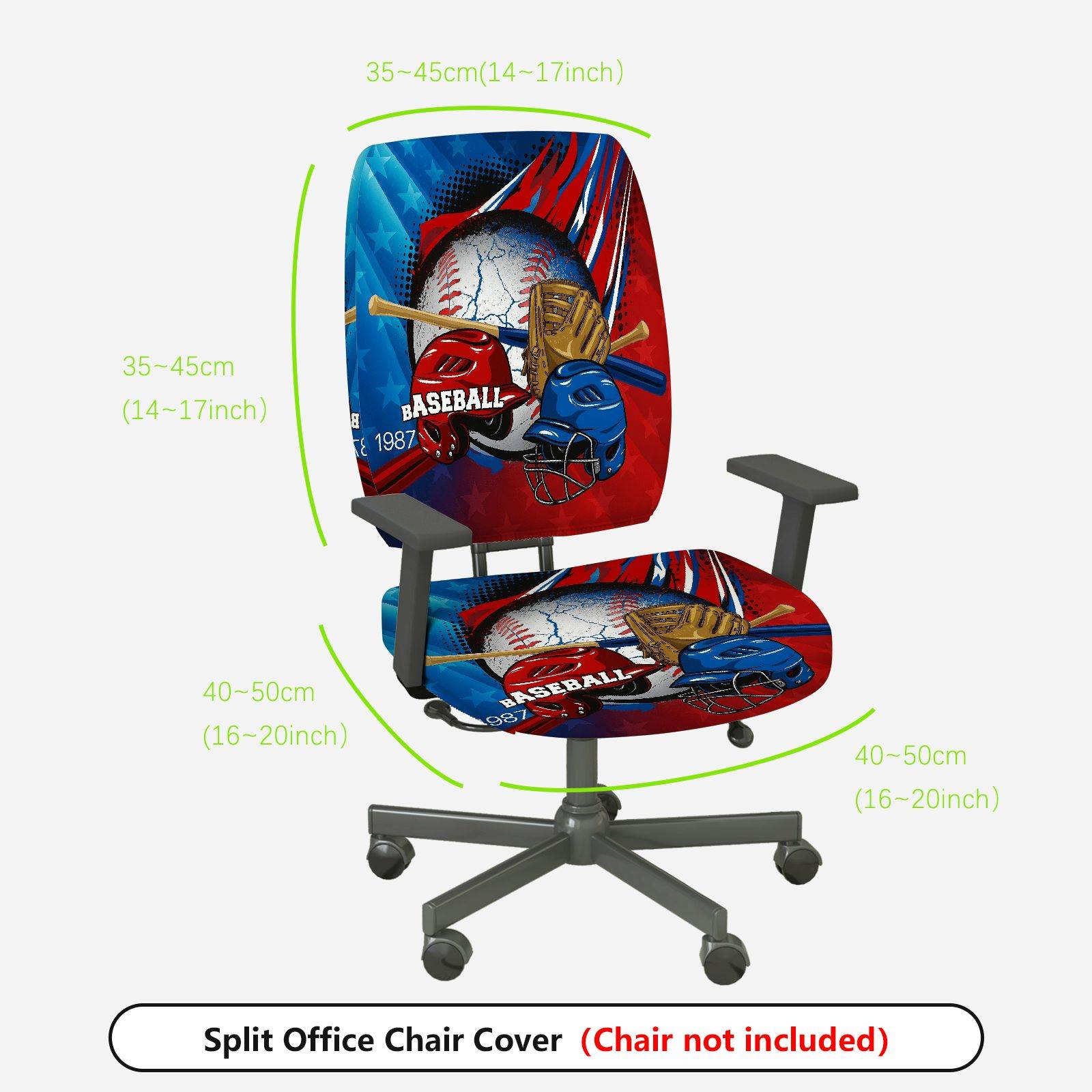 2-Piece Baseball Sports Game Graphic Patriotic Stars  Computer Chair Cover Set, Seat and Backrest