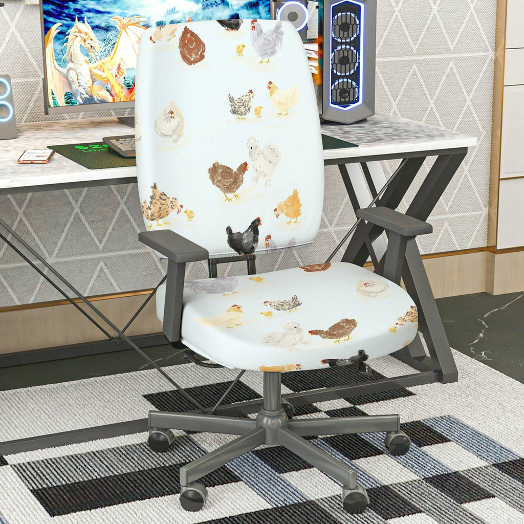 2-Piece Animal Chicken Print  Computer Chair Cover Set, Seat and Backrest