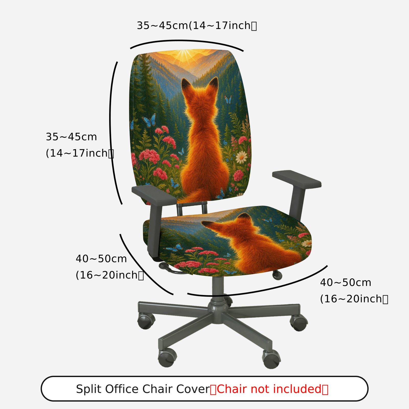 2-Piece Animal Forest Fox Nature Scenic Art  Computer Chair Cover Set, Seat and Backrest