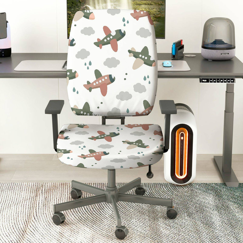 2-Piece Airplane Cloud Rain Sky Fun  Computer Chair Cover Set, Seat and Backrest