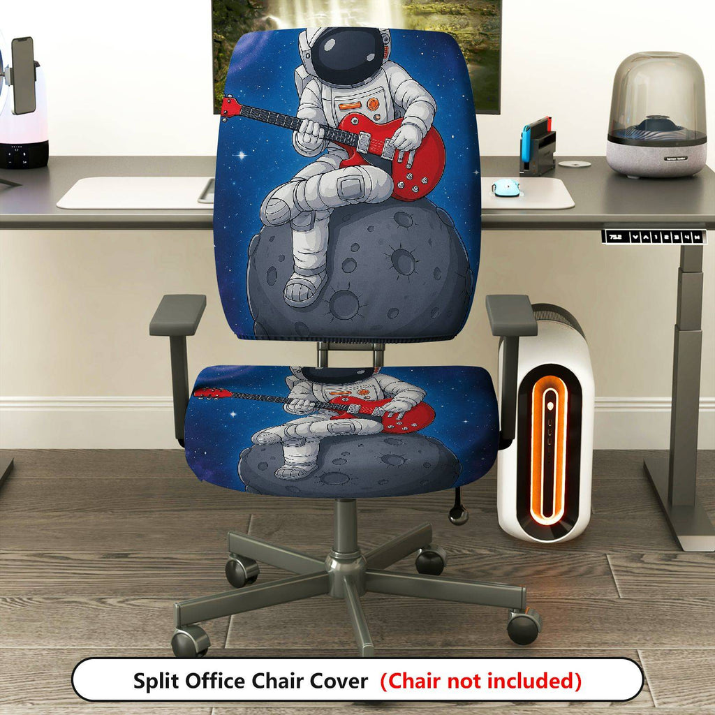 2-Piece Astronaut Outer Space Guitar Moon Star  Computer Chair Cover Set, Seat and Backrest