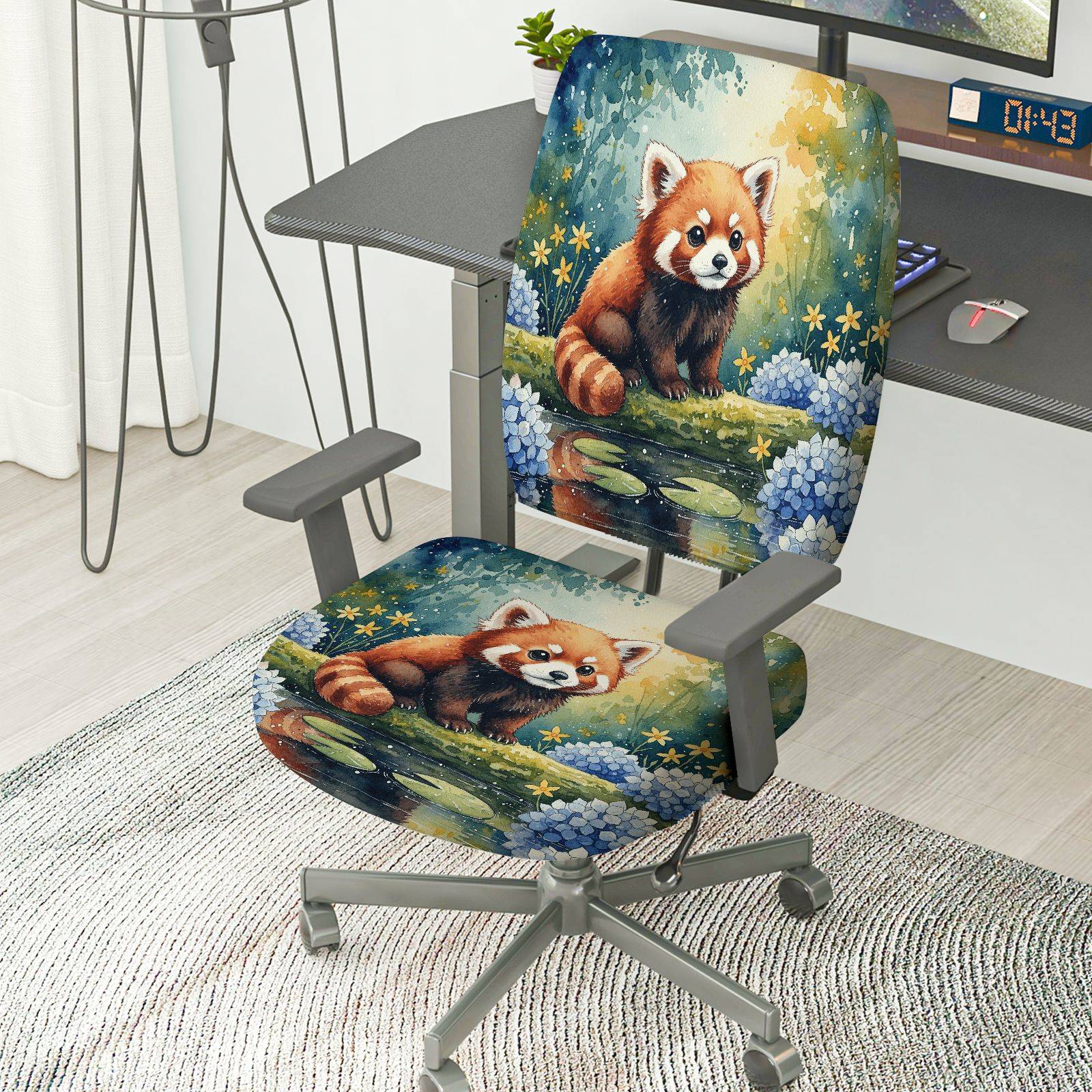 2-Piece Red Panda Nature Forest Animal  Computer Chair Cover Set, Seat and Backrest