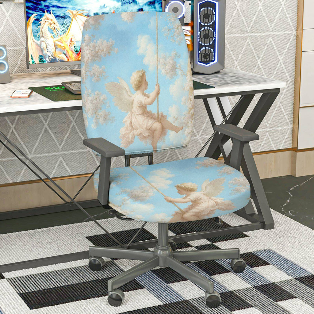 2-Piece Angel Swing Cloud Sky Art Aesthetic  Computer Chair Cover Set, Seat and Backrest