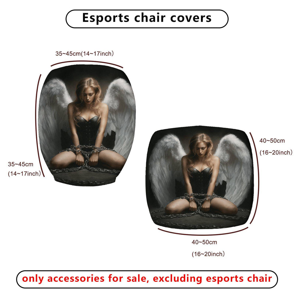 2-Piece Angel Wings Chains Black White Gothic  Computer Chair Cover Set, Seat and Backrest