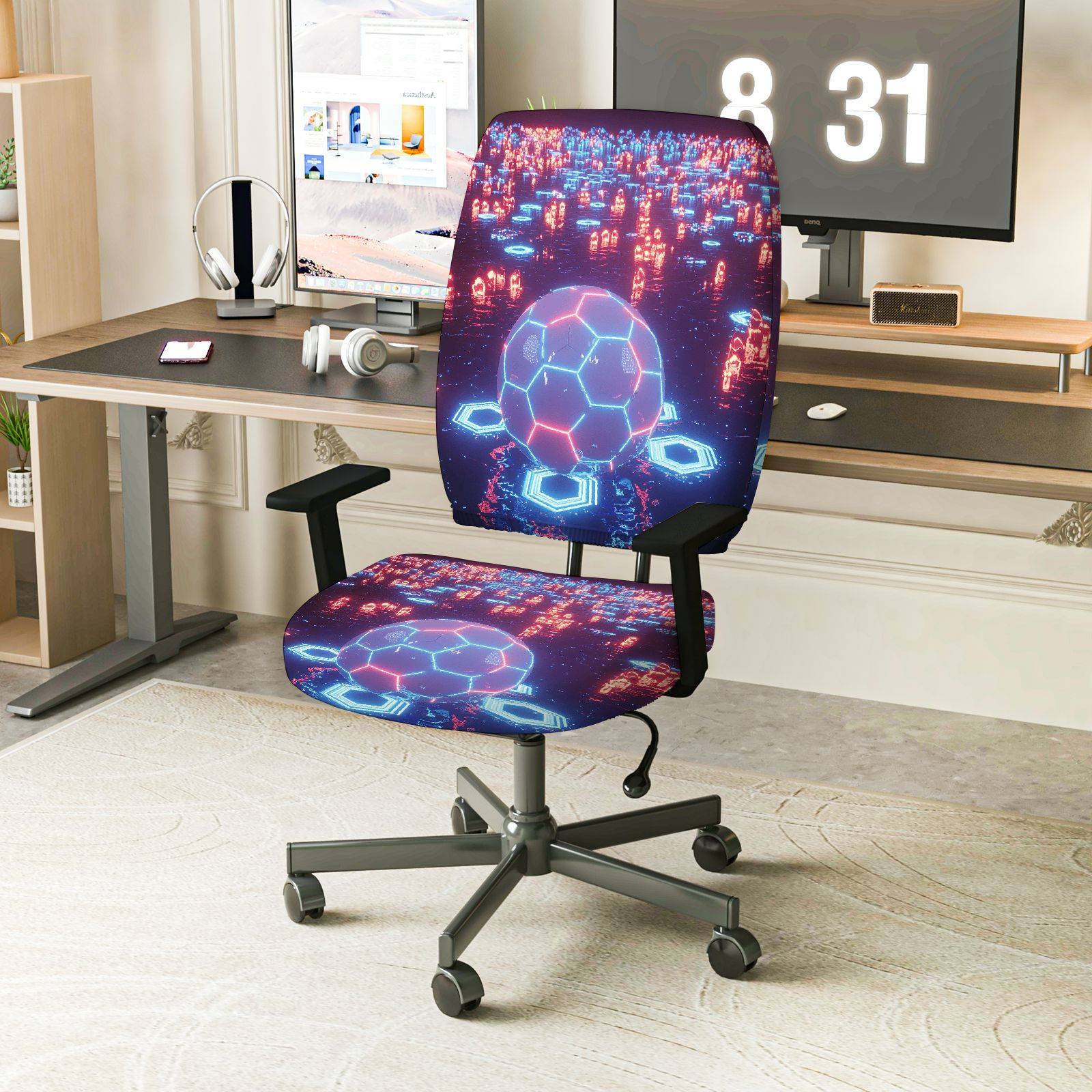 2-Piece Geometric Futuristic Light Space Sci-fi  Computer Chair Cover Set, Seat and Backrest