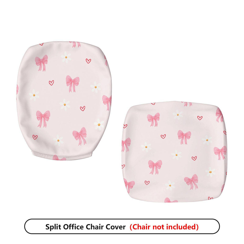 2-Piece Pink Bowknot Daisy Heart Cute  Computer Chair Cover Set, Seat and Backrest